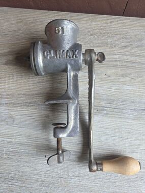 Cast Iron Manual Meat Grinder - Silver with Wood Handle